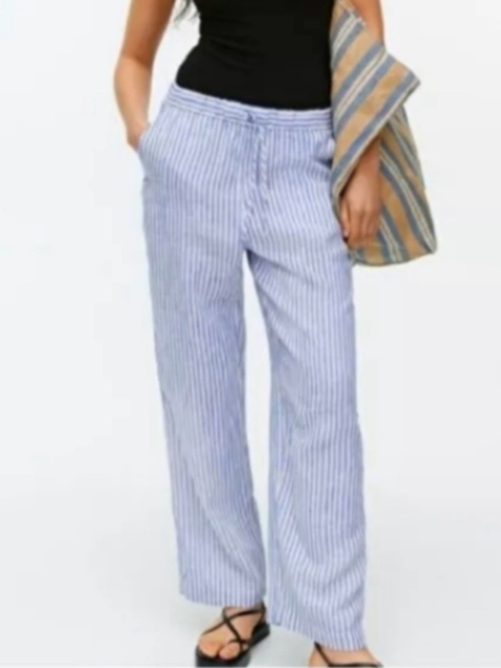 Arket Linen Light Blue & White Striped Wide-Leg Pull On Pants S Lagenlook Preppy